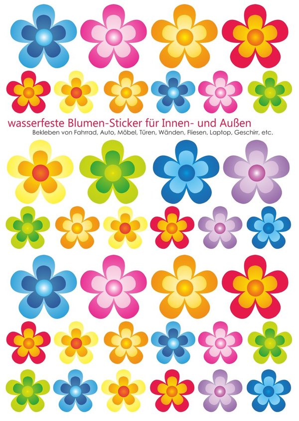 Sticker Blumen bunt wasserfeste Aufkleber