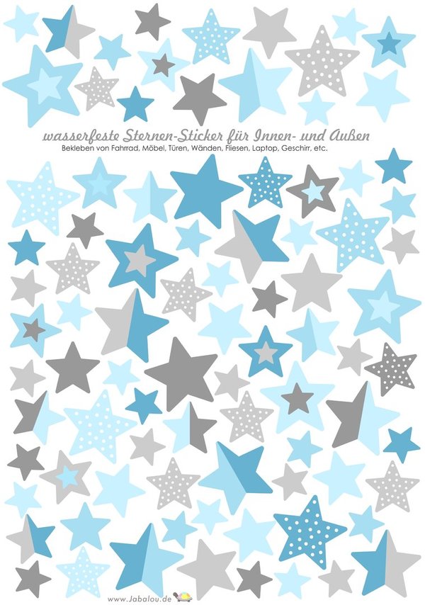 Sticker Sterne hellblau-grau wasserfest Aufkleber
