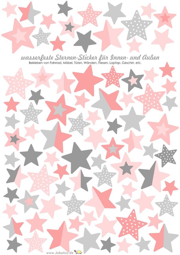 Sticker Sterne rosa-grau wasserfest Aufkleber