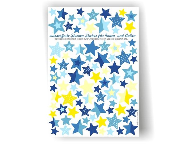 Sticker Sterne blau gelb wasserfest Aufkleber
