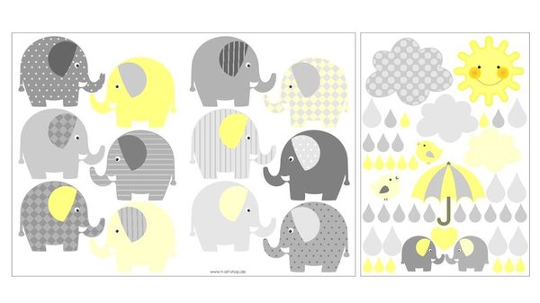 Wandtattoo Elefanten PLUS gelb-grau Wandaufkleber