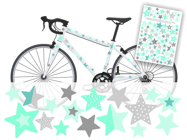 Fahrradaufkleber Sterne Mint-Grau Sticker