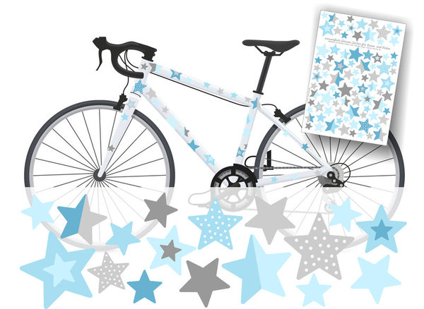 Fahrradaufkleber Sterne Hellblau-Grau Sticker