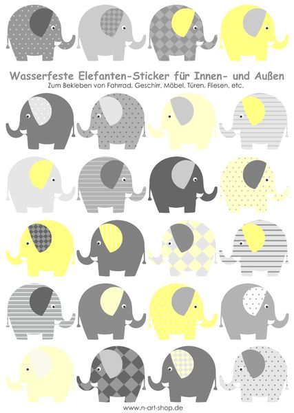 Sticker Elefanten gelb-grau Aufkleber