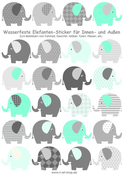 Sticker Elefanten mint-grau Aufkleber