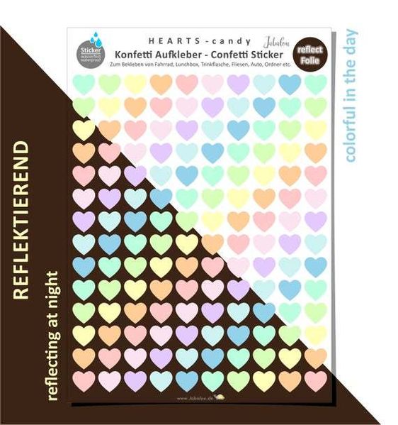 Confetti Herzen refklektierend Candy Sticker wasserfest