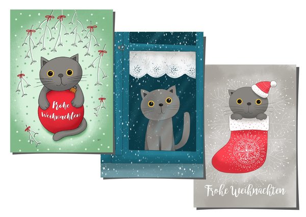 Postkarten - Set 3tlg., Abby Weihnachten